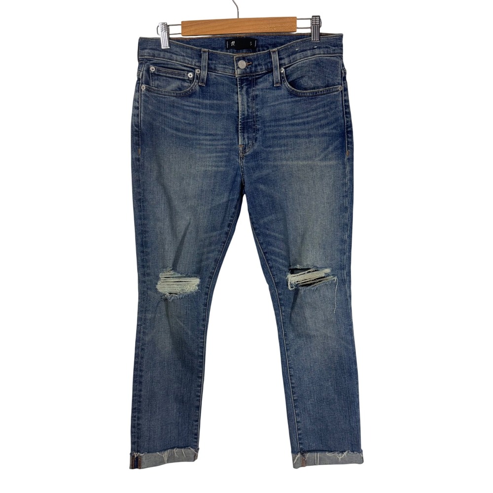 Madewell Womens Size 32 Skinny Jeans Distressed Ripped Blue Stretch Denim
